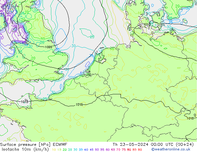 10米等风速线 (kph) ECMWF 星期四 23.05.2024 00 UTC