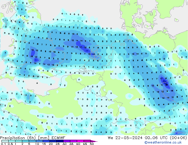 Z500/Rain (+SLP)/Z850 ECMWF We 22.05.2024 06 UTC