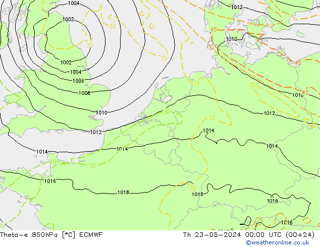 Theta-e 850hPa ECMWF 星期四 23.05.2024 00 UTC