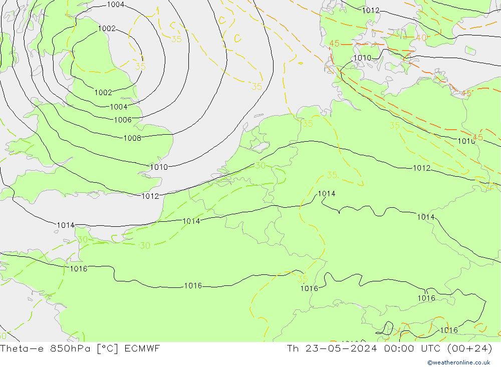 Theta-e 850hPa ECMWF Čt 23.05.2024 00 UTC