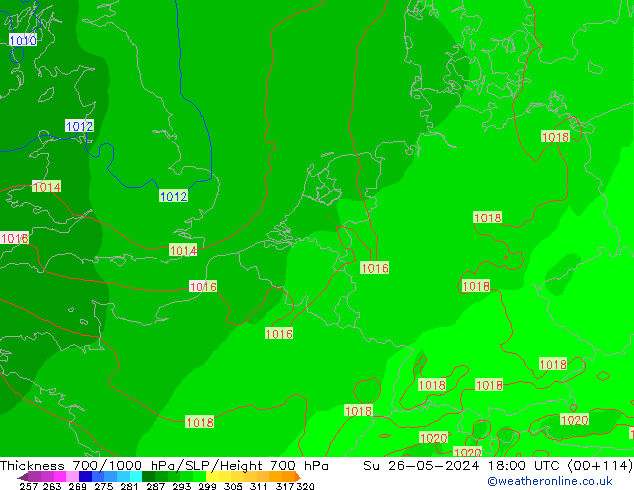 Thck 700-1000 гПа ECMWF Вс 26.05.2024 18 UTC