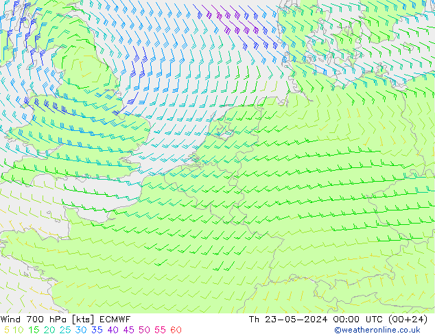 风 700 hPa ECMWF 星期四 23.05.2024 00 UTC