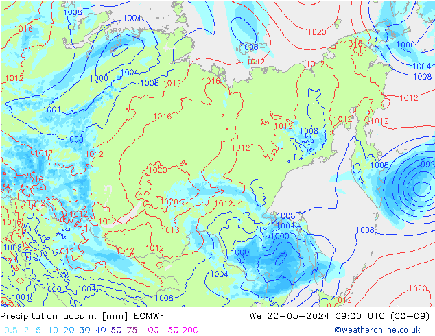 Precipitation accum. ECMWF  22.05.2024 09 UTC