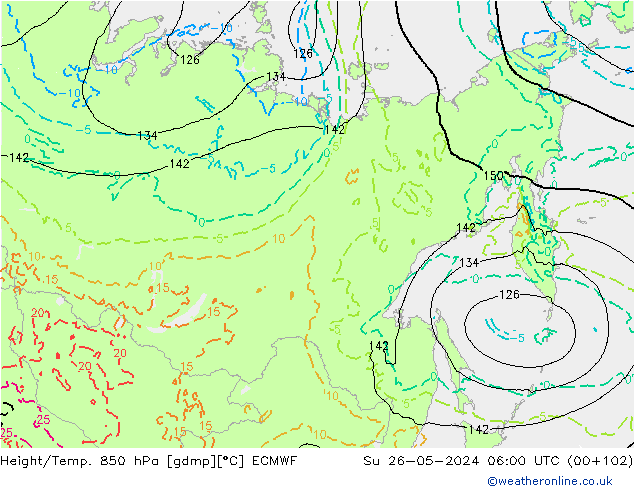 Z500/Yağmur (+YB)/Z850 ECMWF Paz 26.05.2024 06 UTC