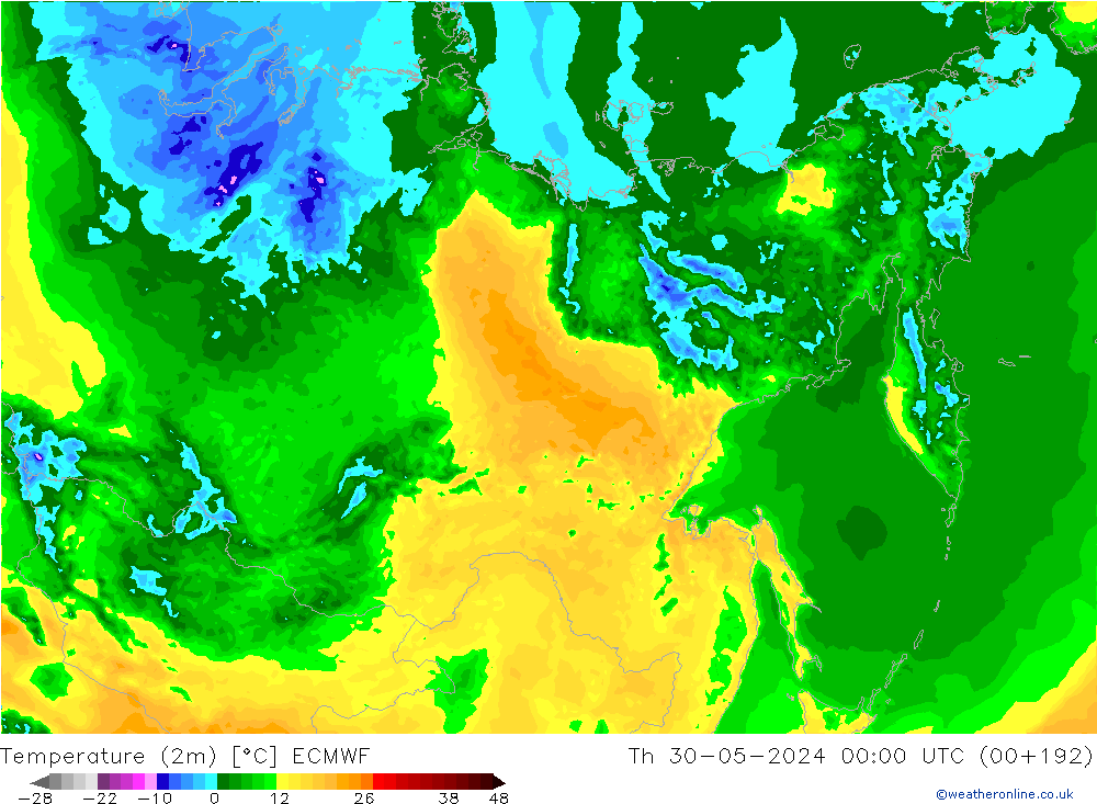 Temperature (2m) ECMWF Th 30.05.2024 00 UTC