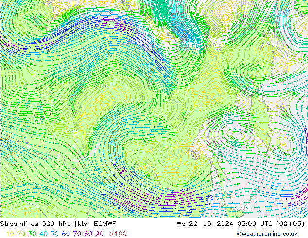 Rüzgar 500 hPa ECMWF Çar 22.05.2024 03 UTC