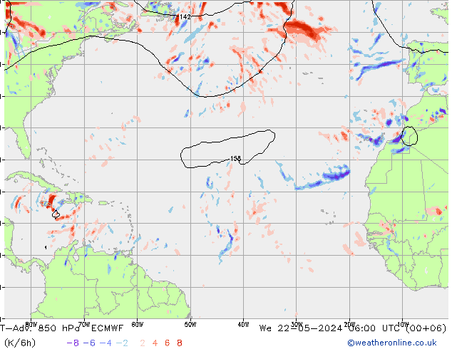 T-Adv. 850 hPa ECMWF St 22.05.2024 06 UTC