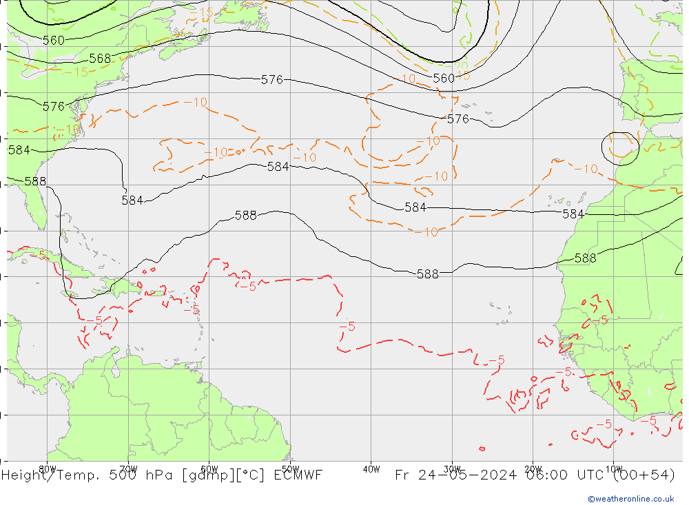 Yükseklik/Sıc. 500 hPa ECMWF Cu 24.05.2024 06 UTC