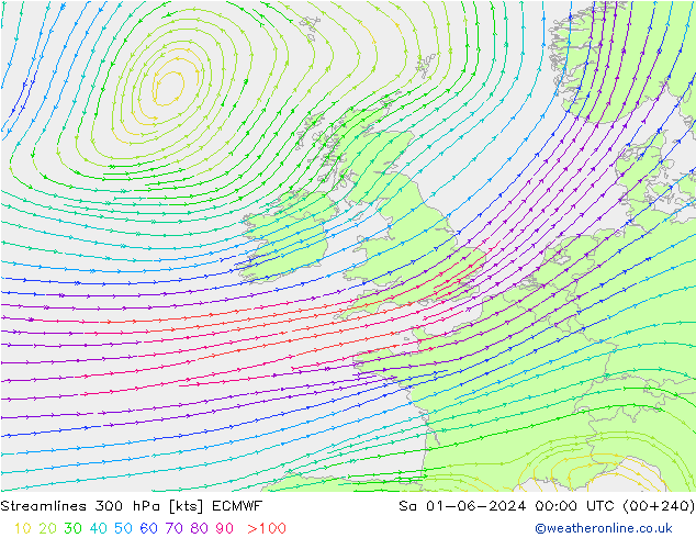 Streamlines 300 hPa ECMWF Sa 01.06.2024 00 UTC