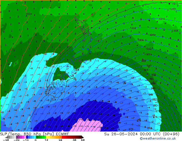 SLP/Temp. 850 hPa ECMWF dom 26.05.2024 00 UTC