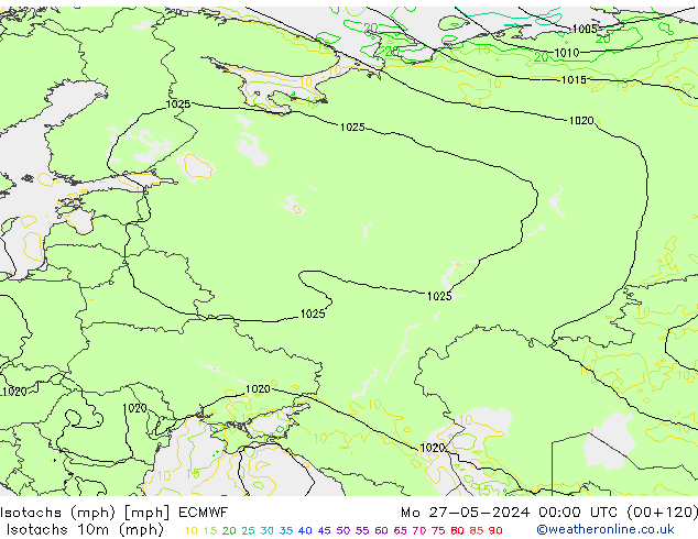 Isotachs (mph) ECMWF Po 27.05.2024 00 UTC