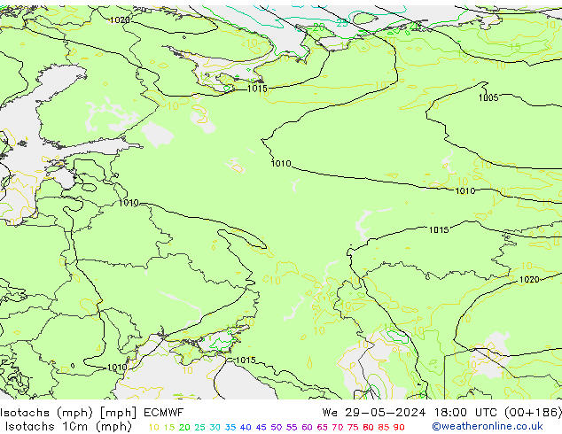 Isotachs (mph) ECMWF  29.05.2024 18 UTC