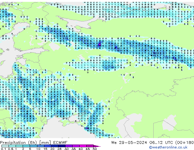 Z500/Yağmur (+YB)/Z850 ECMWF Çar 29.05.2024 12 UTC