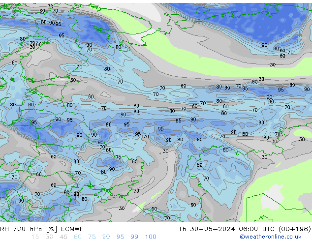 700 hPa Nispi Nem ECMWF Per 30.05.2024 06 UTC