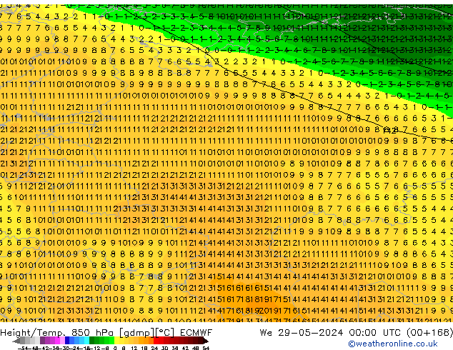 Height/Temp. 850 hPa ECMWF We 29.05.2024 00 UTC