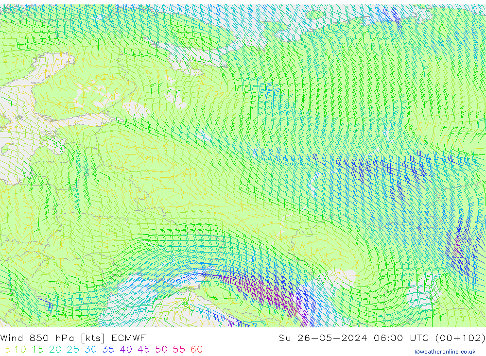 Vent 850 hPa ECMWF dim 26.05.2024 06 UTC