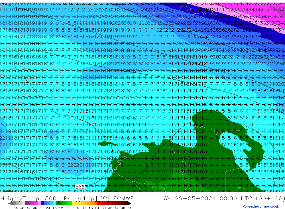 Height/Temp. 500 hPa ECMWF mer 29.05.2024 00 UTC