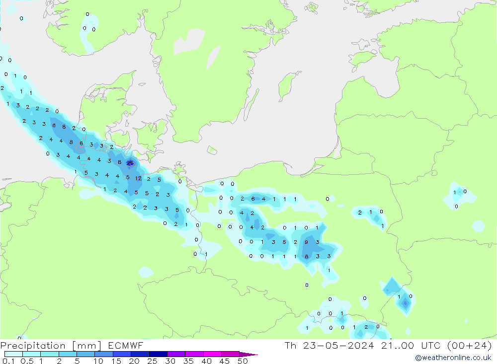 Precipitation ECMWF Th 23.05.2024 00 UTC