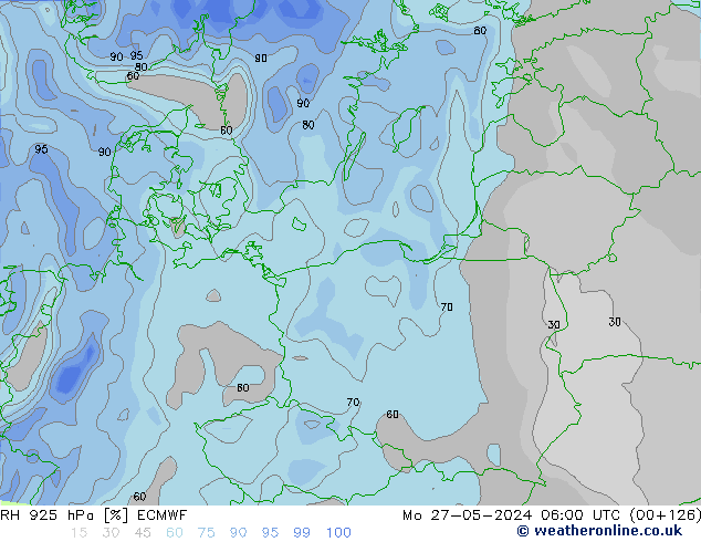 Humidité rel. 925 hPa ECMWF lun 27.05.2024 06 UTC