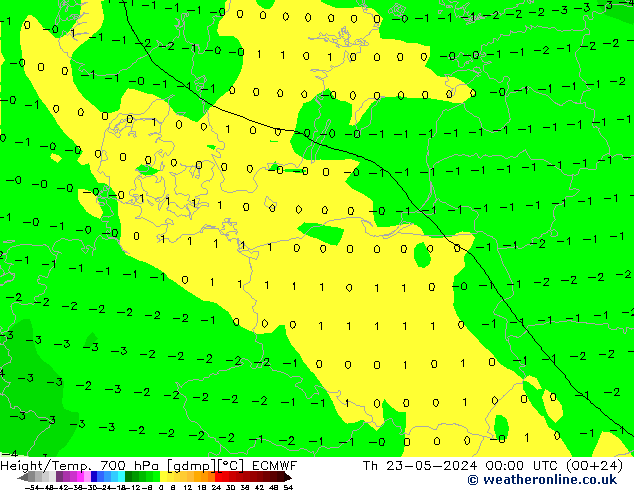 Height/Temp. 700 hPa ECMWF czw. 23.05.2024 00 UTC