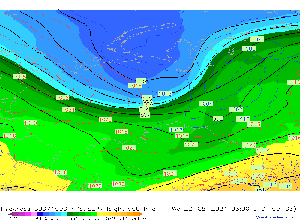 Dikte 500-1000hPa ECMWF wo 22.05.2024 03 UTC