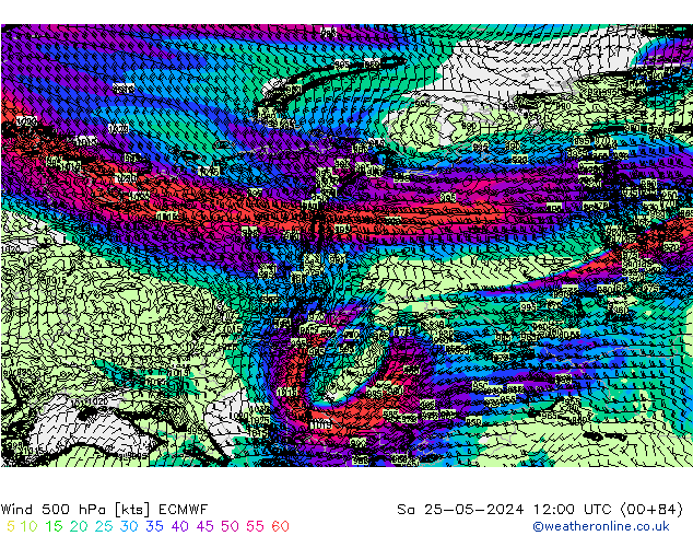 Wind 500 hPa ECMWF So 25.05.2024 12 UTC