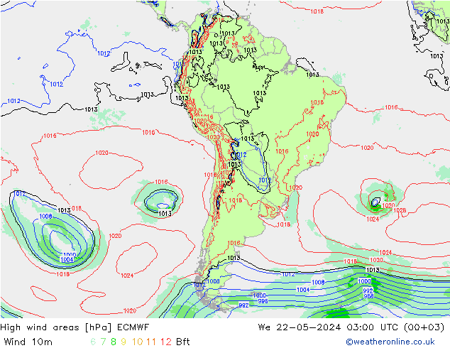 High wind areas ECMWF ср 22.05.2024 03 UTC