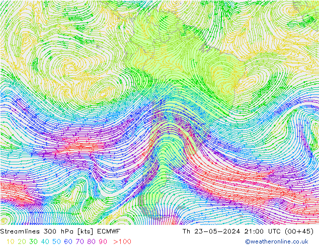 ветер 300 гПа ECMWF чт 23.05.2024 21 UTC