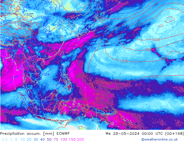 Precipitation accum. ECMWF Qua 29.05.2024 00 UTC