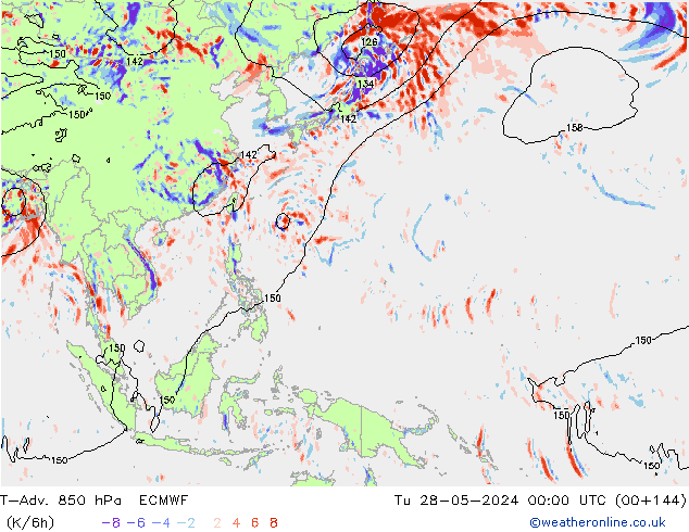 T-Adv. 850 hPa ECMWF di 28.05.2024 00 UTC
