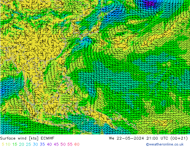 Rüzgar 10 m ECMWF Çar 22.05.2024 21 UTC