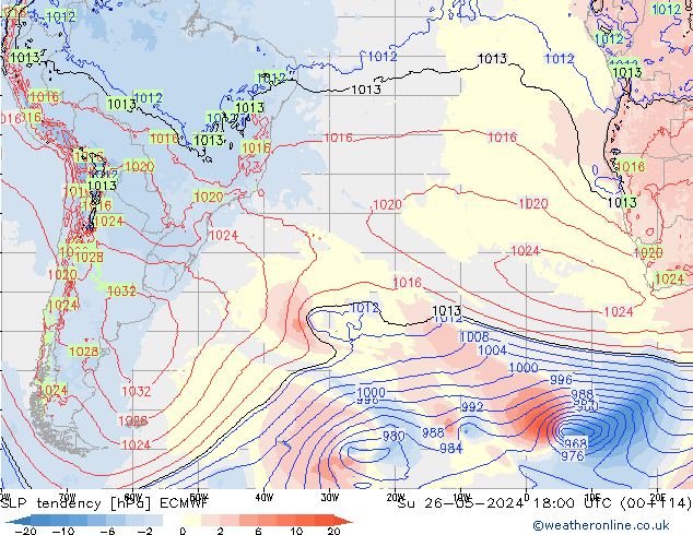 SLP tendency ECMWF Su 26.05.2024 18 UTC