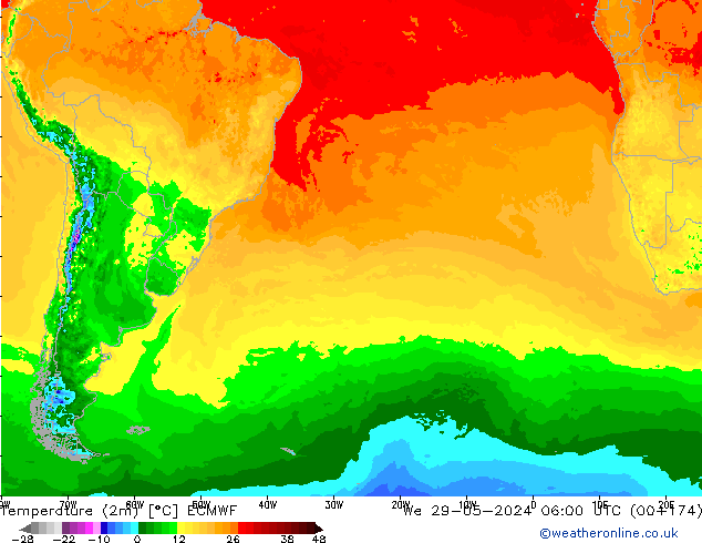 Sıcaklık Haritası (2m) ECMWF Çar 29.05.2024 06 UTC