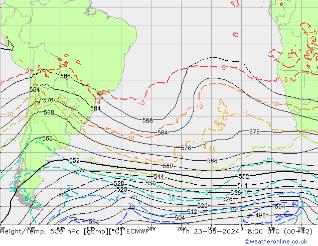 Z500/Rain (+SLP)/Z850 ECMWF jue 23.05.2024 18 UTC