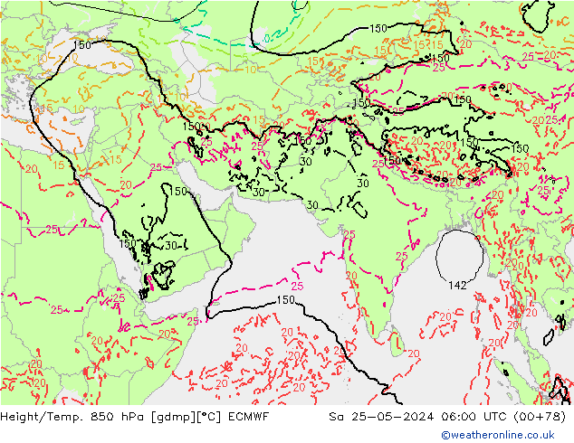 Height/Temp. 850 hPa ECMWF Sa 25.05.2024 06 UTC