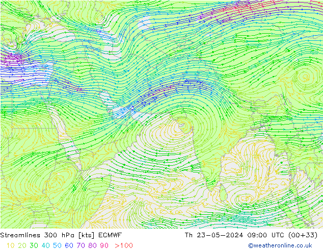 ветер 300 гПа ECMWF чт 23.05.2024 09 UTC