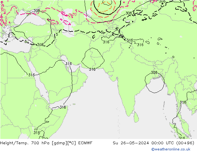 Yükseklik/Sıc. 700 hPa ECMWF Paz 26.05.2024 00 UTC