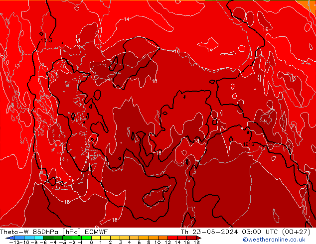 Theta-W 850hPa ECMWF Čt 23.05.2024 03 UTC