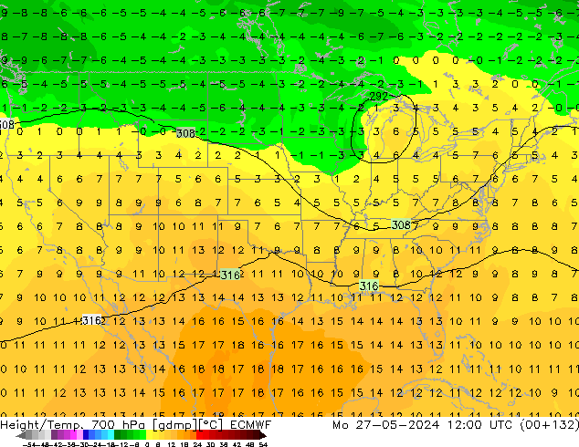 Géop./Temp. 700 hPa ECMWF lun 27.05.2024 12 UTC