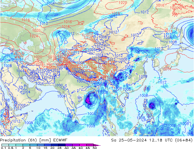 Z500/Rain (+SLP)/Z850 ECMWF Sa 25.05.2024 18 UTC