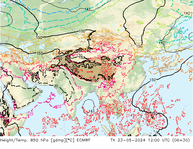 Z500/Rain (+SLP)/Z850 ECMWF jue 23.05.2024 12 UTC