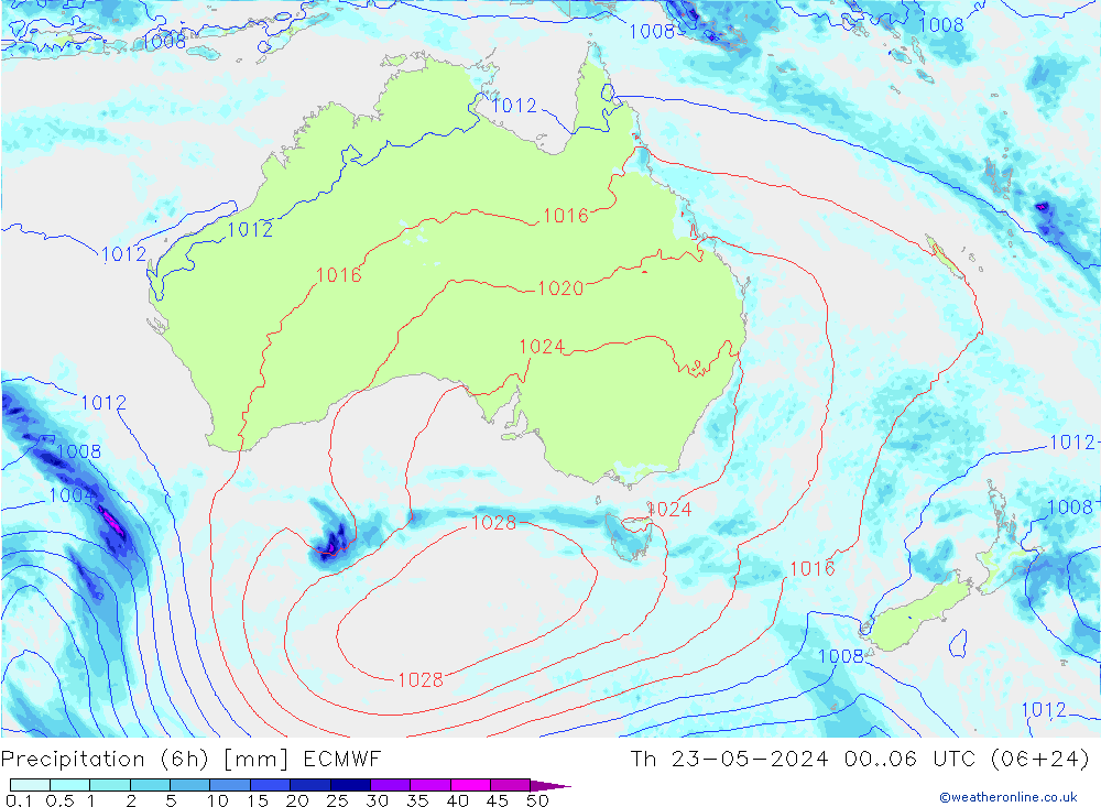 Z500/Rain (+SLP)/Z850 ECMWF Čt 23.05.2024 06 UTC