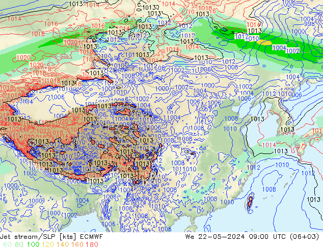 джет/приземное давление ECMWF ср 22.05.2024 09 UTC