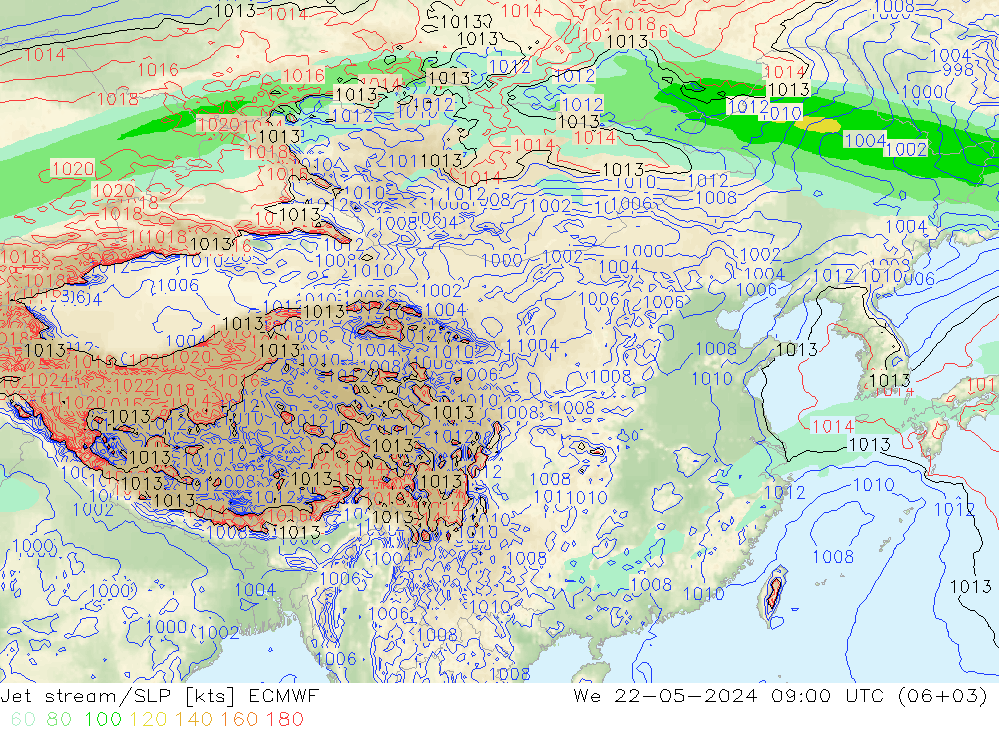 高速氣流/地面气压 ECMWF 星期三 22.05.2024 09 UTC