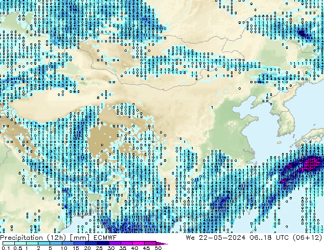 降水量 (12h) ECMWF 星期三 22.05.2024 18 UTC