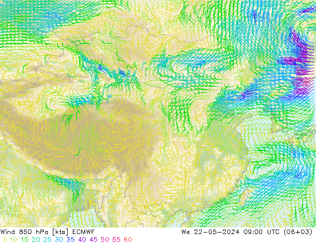 风 850 hPa ECMWF 星期三 22.05.2024 09 UTC