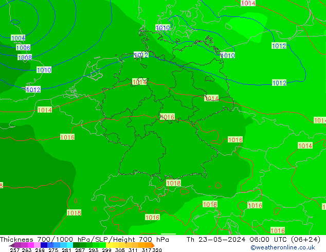 Thck 700-1000 hPa ECMWF 星期四 23.05.2024 06 UTC