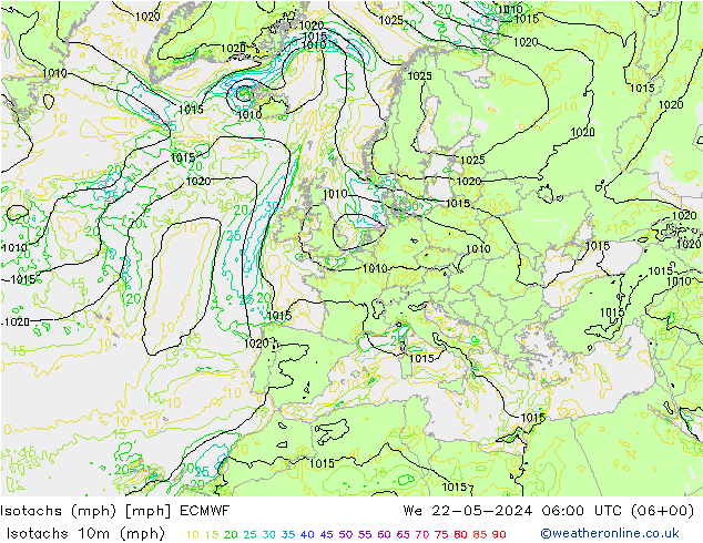 Isotachs (mph) ECMWF St 22.05.2024 06 UTC