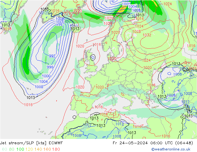 Polarjet/Bodendruck ECMWF Fr 24.05.2024 06 UTC