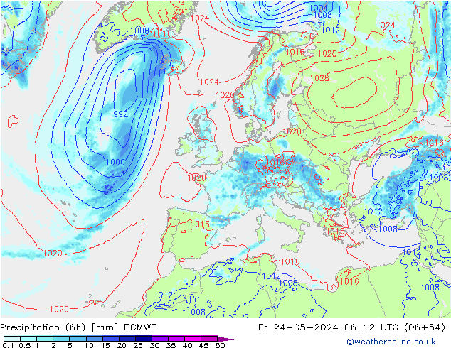 Z500/Rain (+SLP)/Z850 ECMWF Sex 24.05.2024 12 UTC